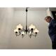 Italian Bronze Opaline Glass Chandelier 1950’s