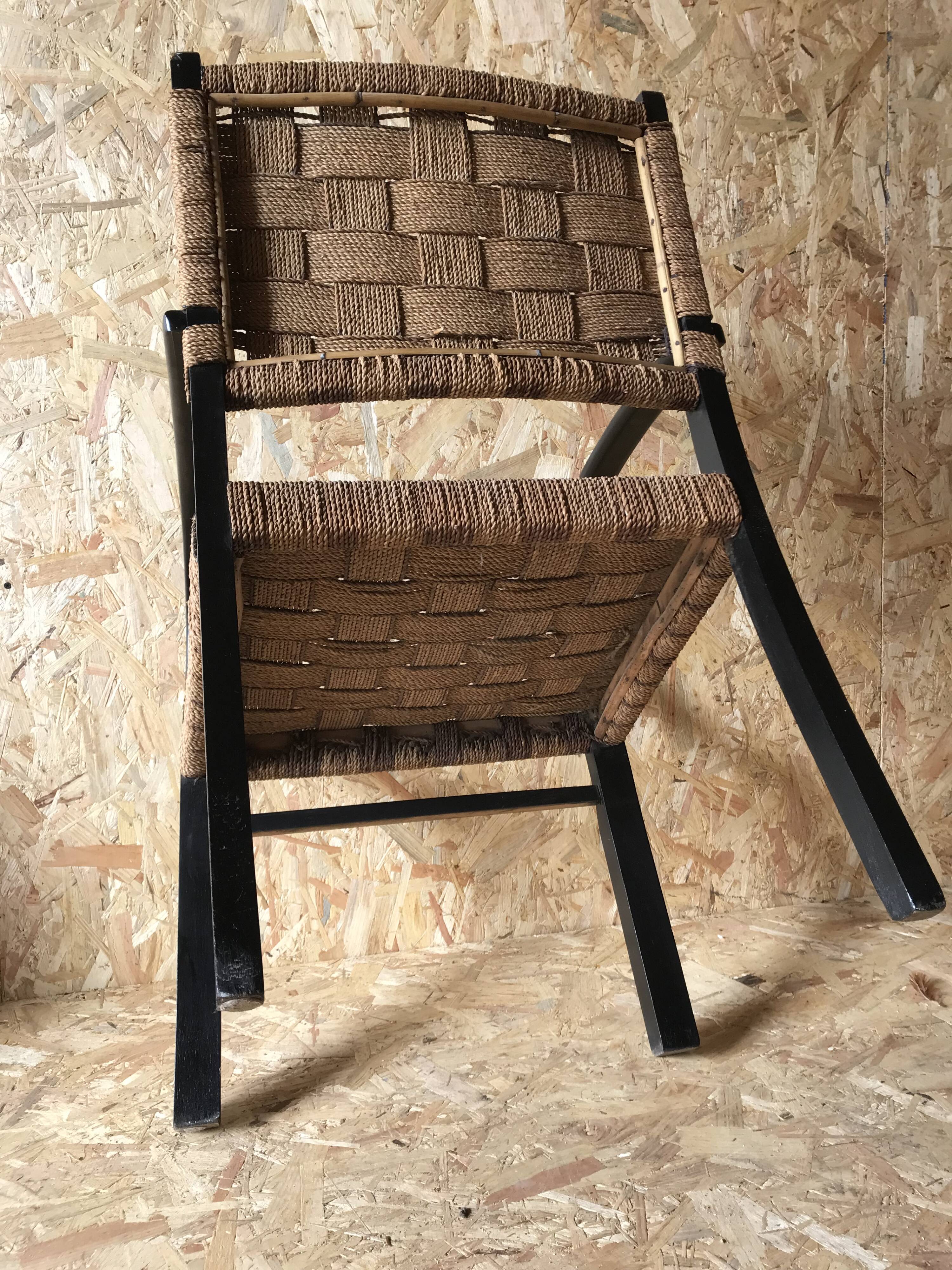 Vintage armchair with woven cord and wooden frame, Axel Larsson, circa 1960.