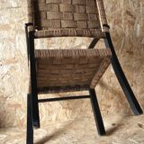 Vintage armchair with woven cord and wooden frame, Axel Larsson, circa 1960.