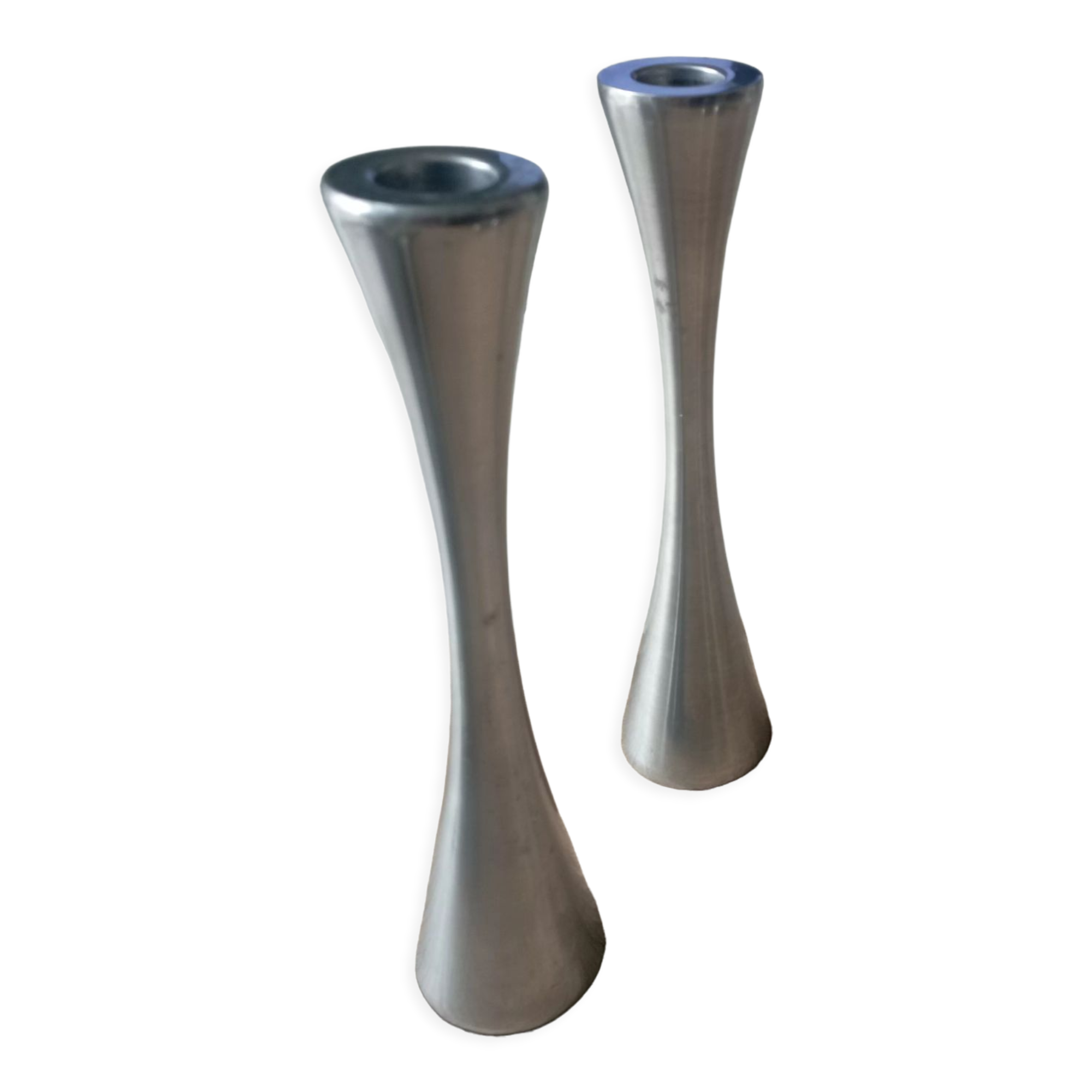 2 vintage stainless steel candle holders, 70 years