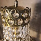 Bronze and brass table lamp 40x20 with crystal glass pendants from the 1940s to 1950s