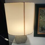 Vintage 70s-80s Lamp - Sculpted Stone Base & Painted Silk Shade