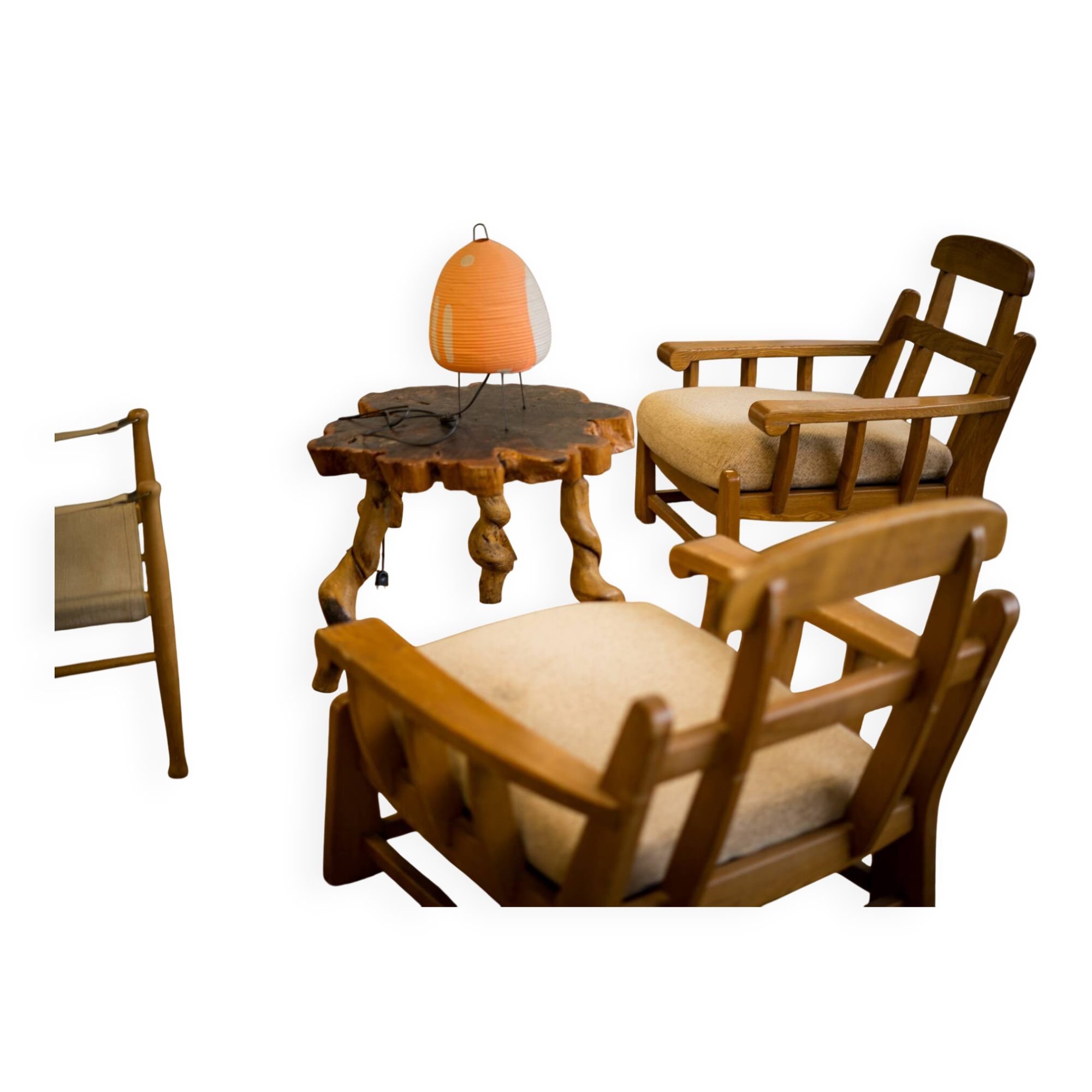 Armchairs in elm published by Maison Regain 1980