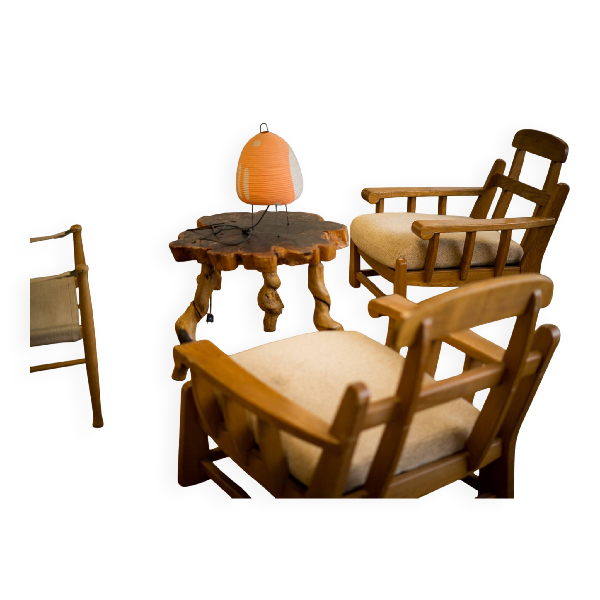 Fauteuils en orme édité par Maison Regain 1980