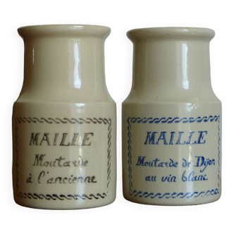 2 pots en grès, moutarde maille