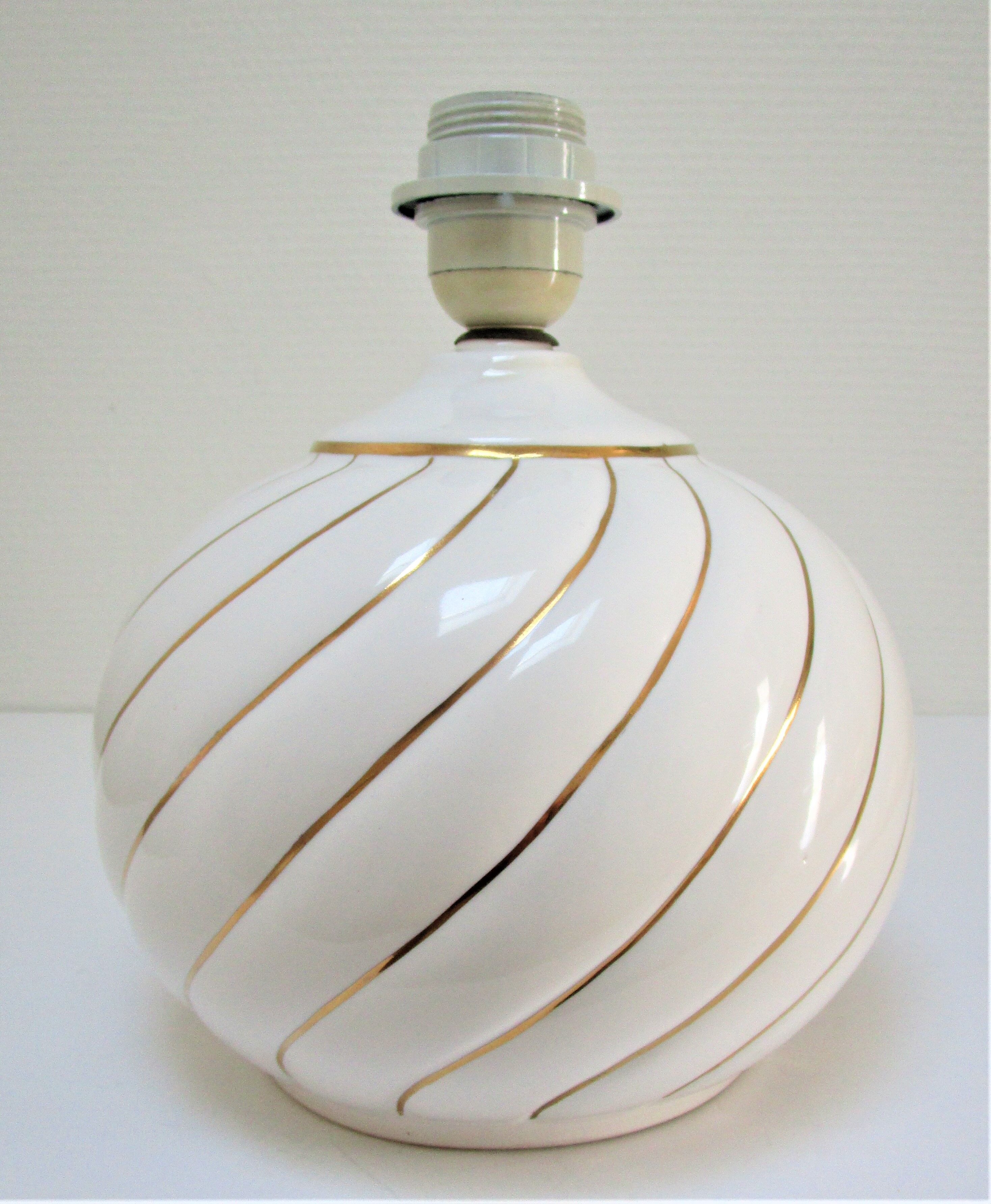 Ceramic lamp foot white and gold Italian design 80s