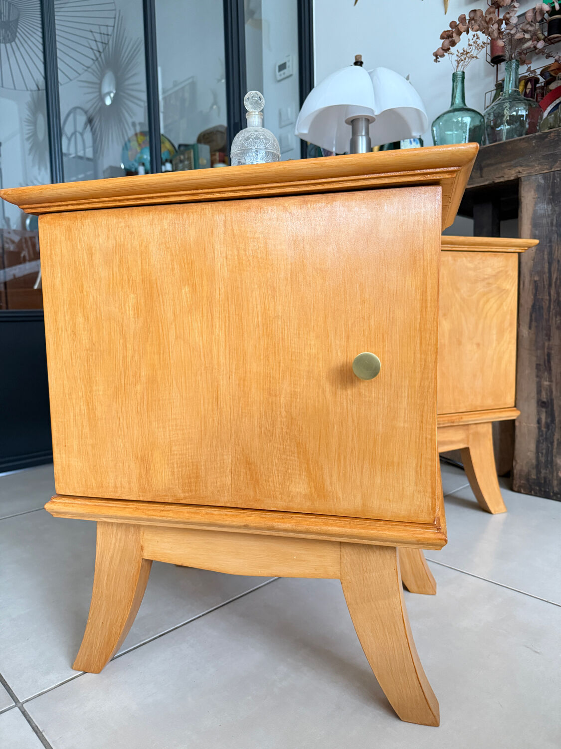 Vintage bedside table with tapered legs