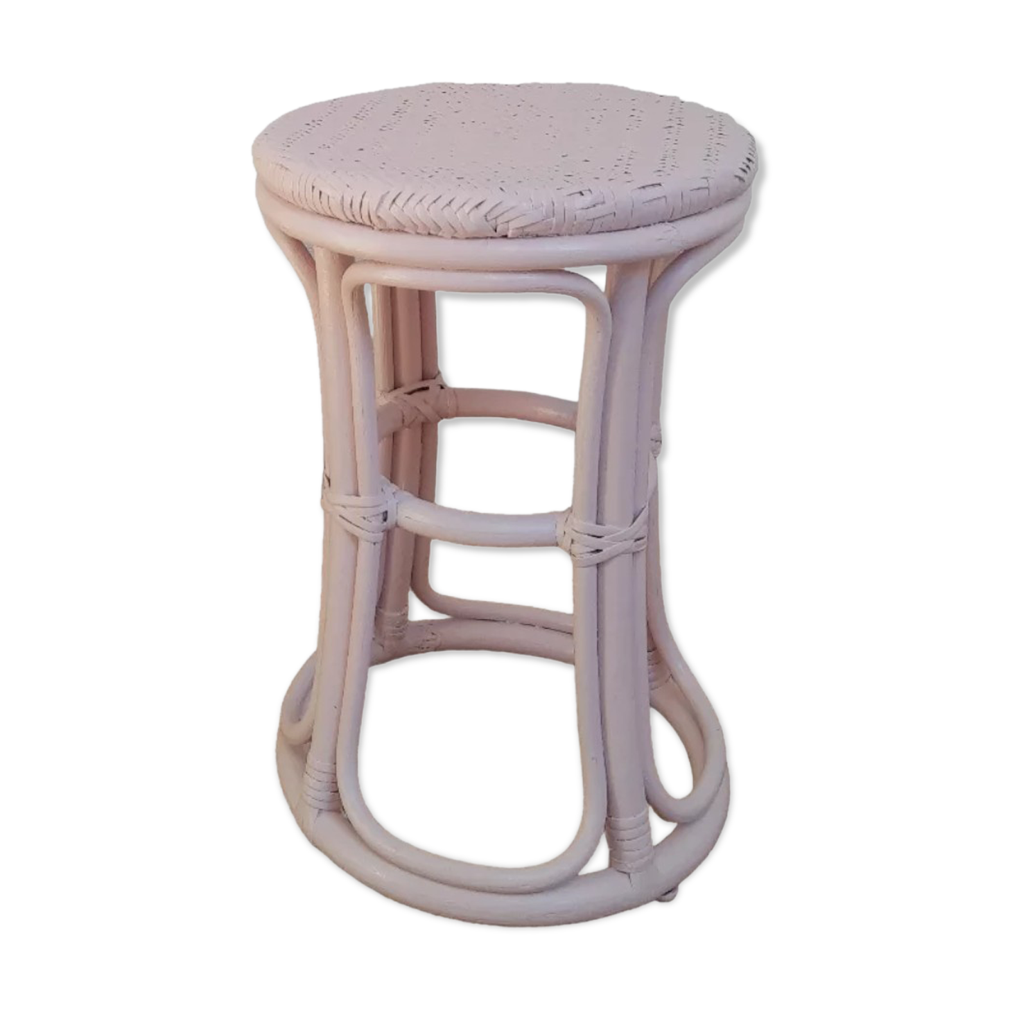 Vintage powder pink rattan stool