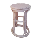 Vintage powder pink rattan stool