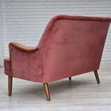 1970s, 2-seater Swedish sofa, pink furniture velour, beech wood.