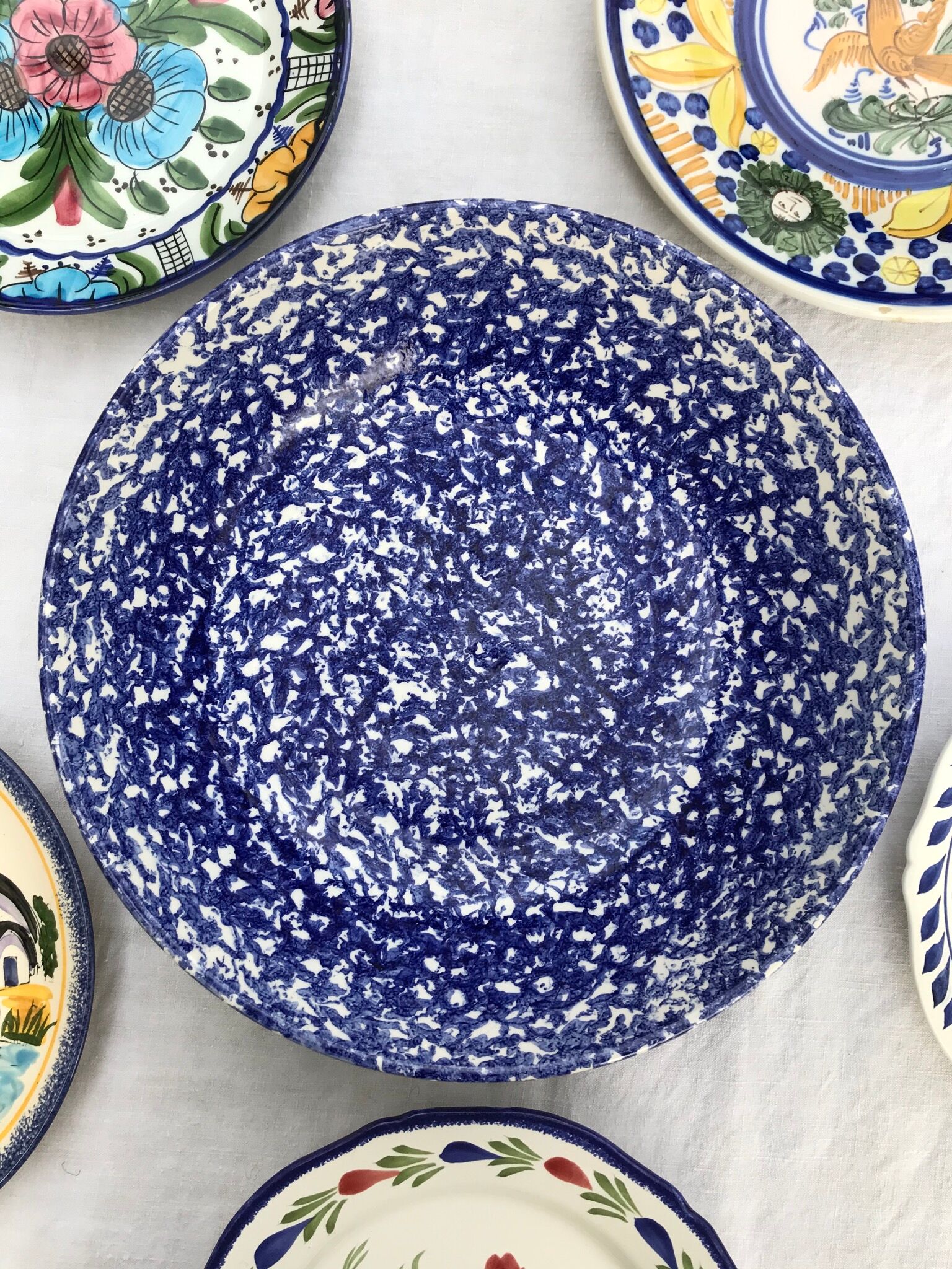 Flat hollow blue speckled Italian Vintage