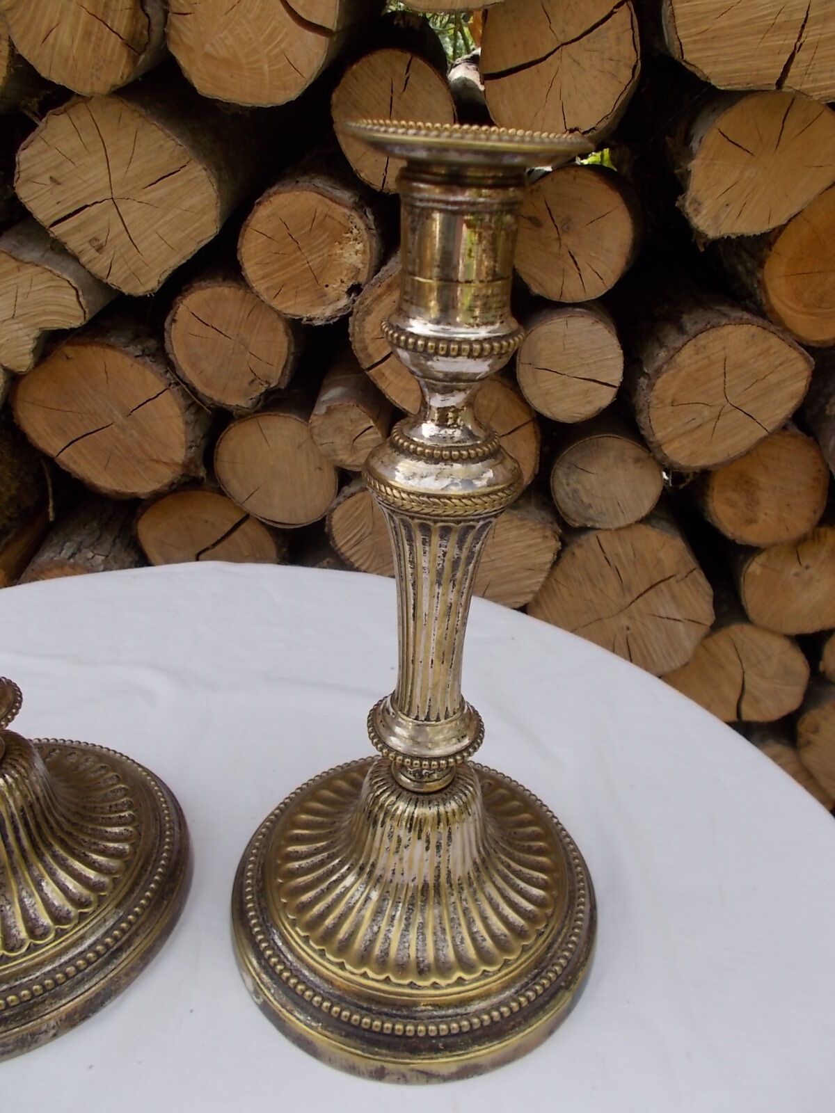 Pair of silver metal candlesticks