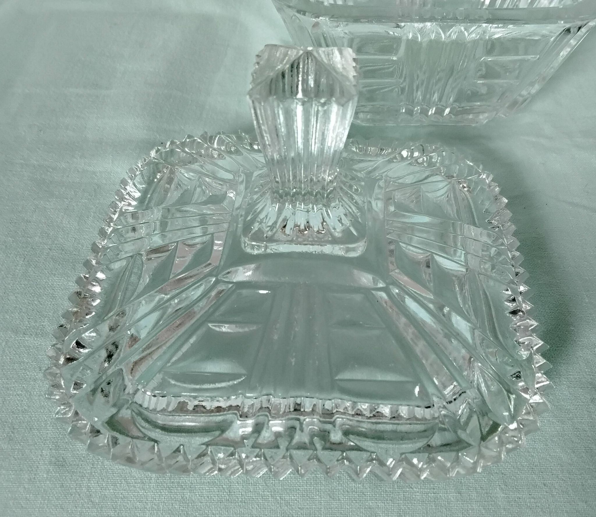 Cut glass sugar bowl