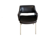 Fauteuil vintage en skaï marron et métal chromé signé Lapierre C.