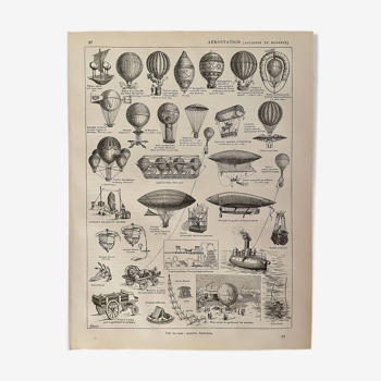 Lithographie sur les montgolfières (aérostation) - 1900