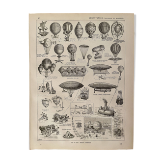 Lithograph on hot air balloons (aerostation) - 1900