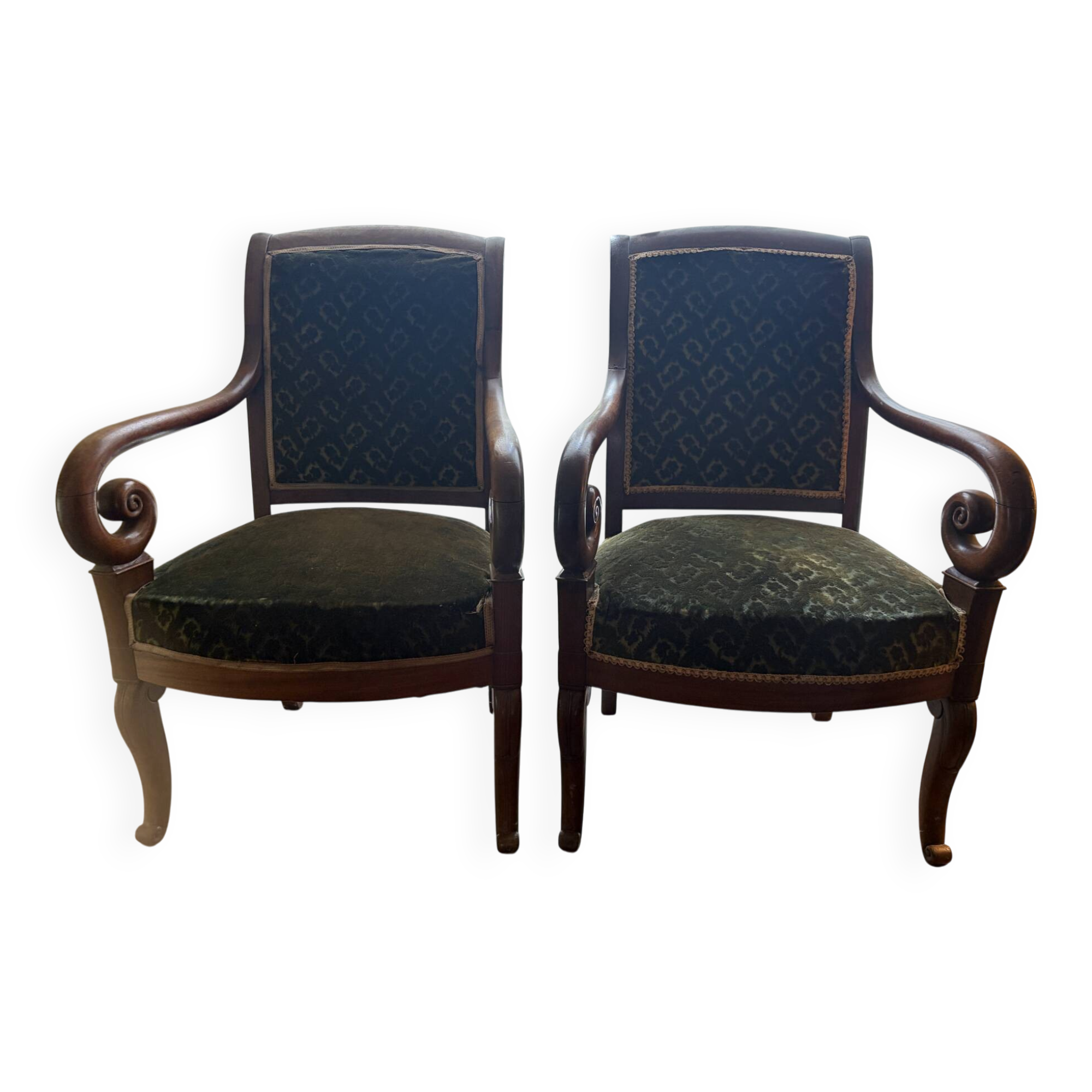 2 Fauteuils velours vert