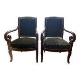 2 green velvet armchairs