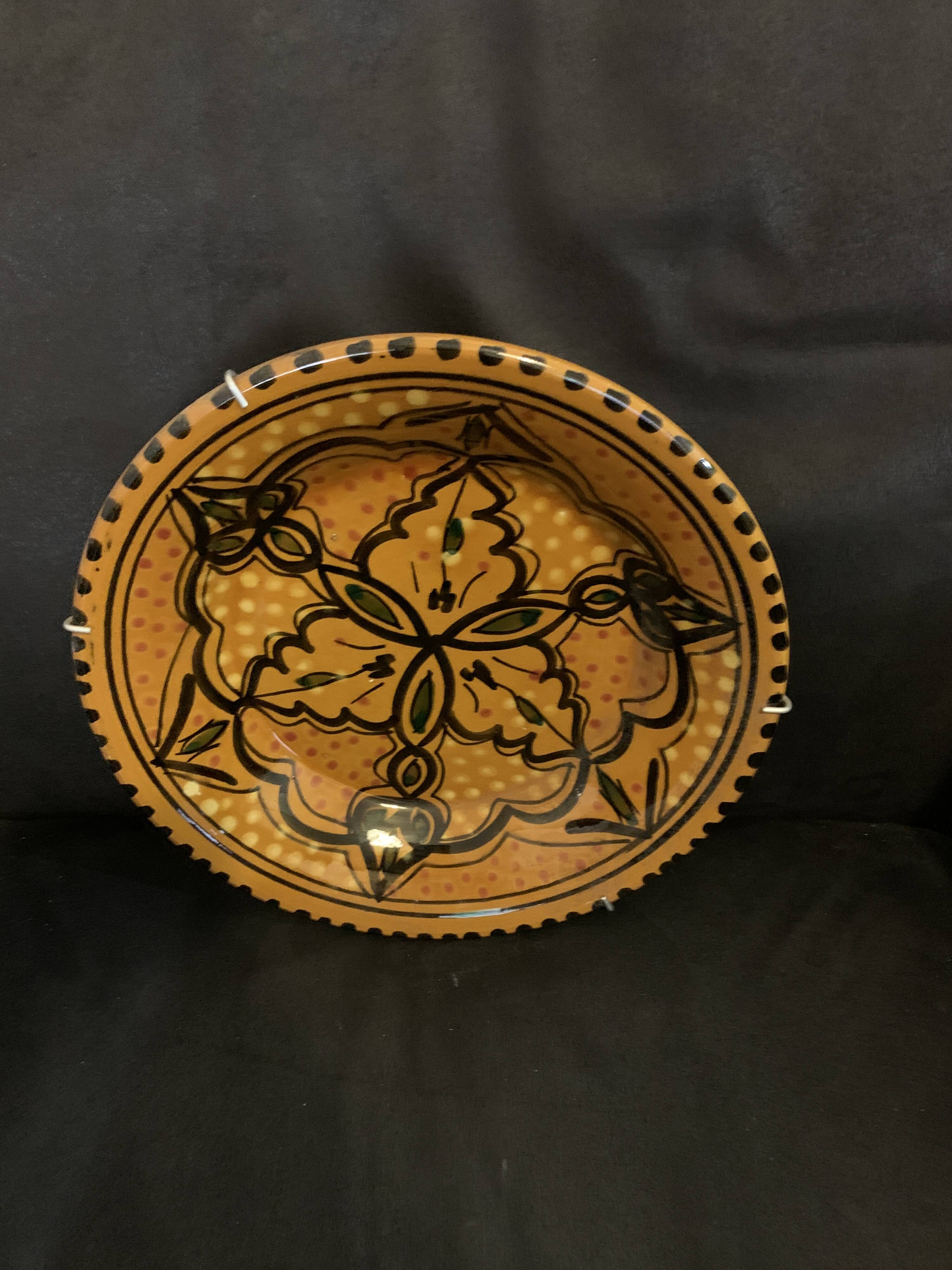 Dish or plate Morocco hollow enameled ceramic made and hand painted old vintage decoration