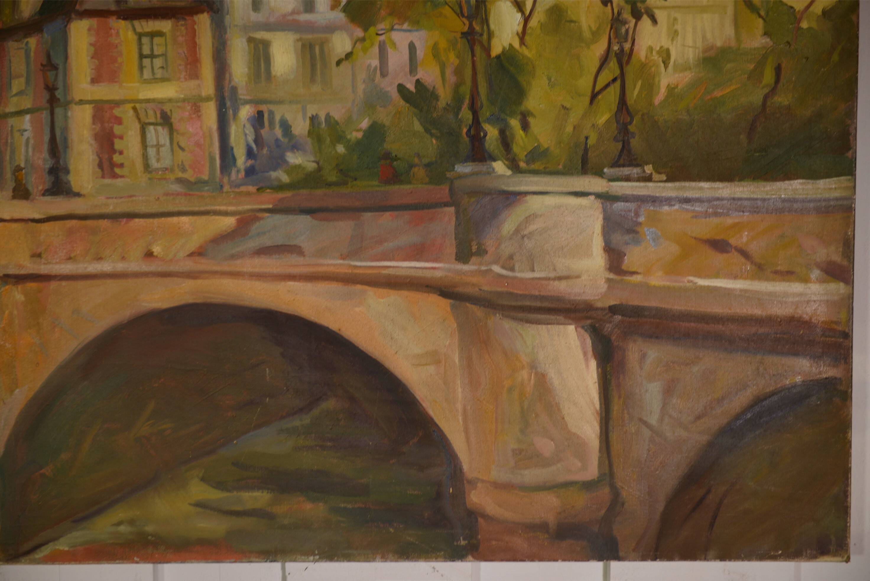 Oil painting on canvas in post-impressionist figurative style, Canal Poirot, 20th century 1980.