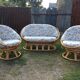 Vintage rattan lounge 1 bench and 2 swivel armchairs in perfect condition.