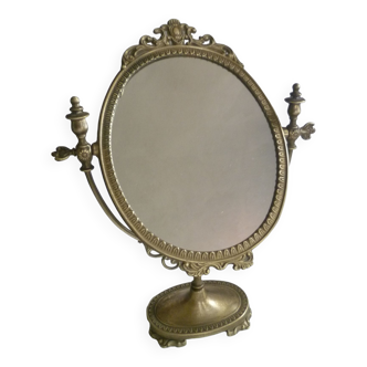 Oval dressing table mirror in brass / bronze to pose classic
