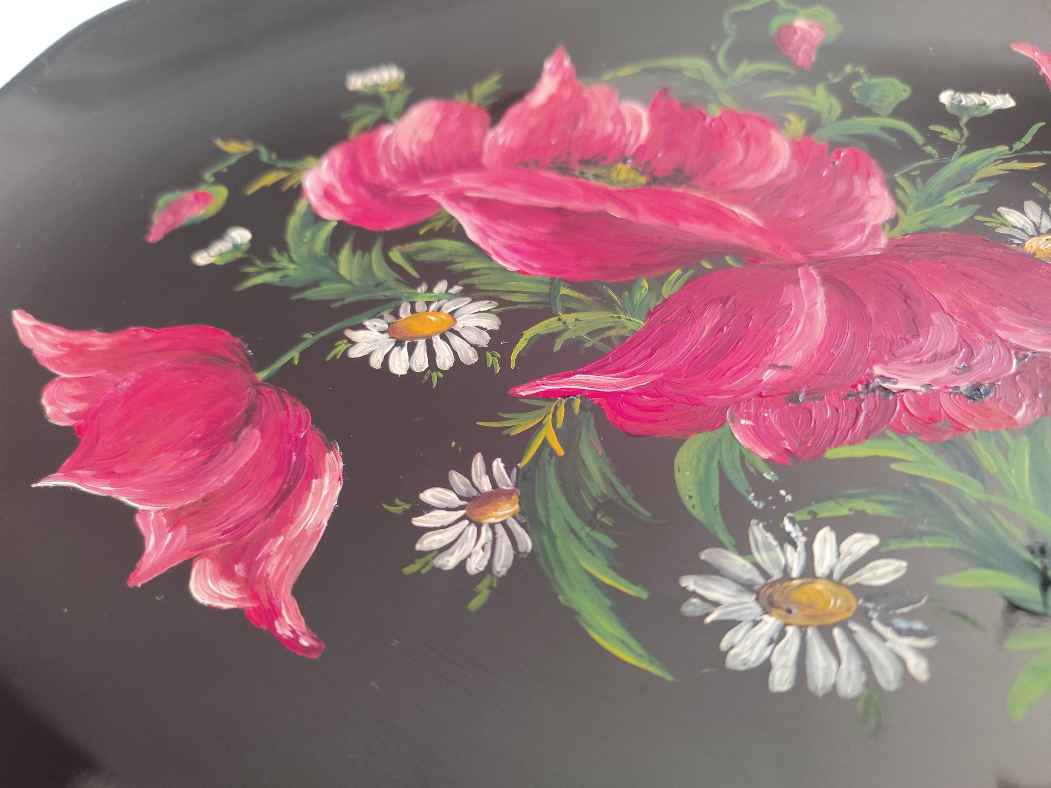 Authentic Longwy dish Black enamels decorated with poppies Louis Valenti 1960