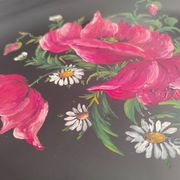 Authentic Longwy dish Black enamels decorated with poppies Louis Valenti 1960