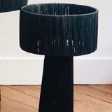 Minimalist black raffia bedside table lamp