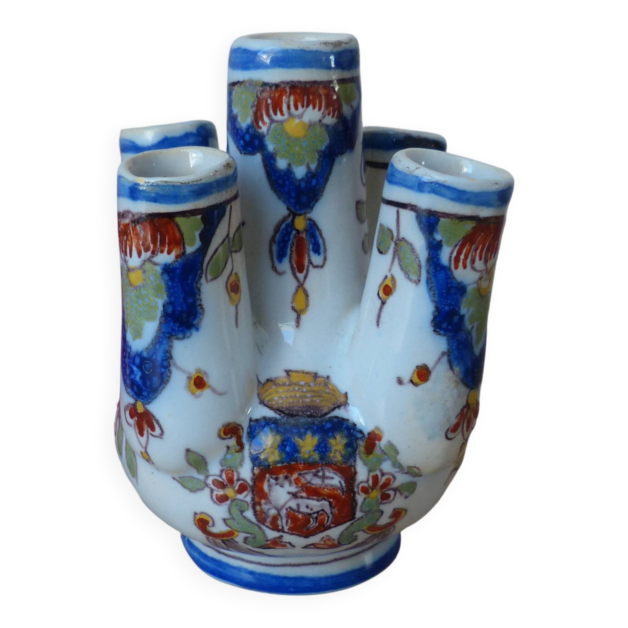 Old small flower vase, Rouen earthenware, hand-painted, miniature vase