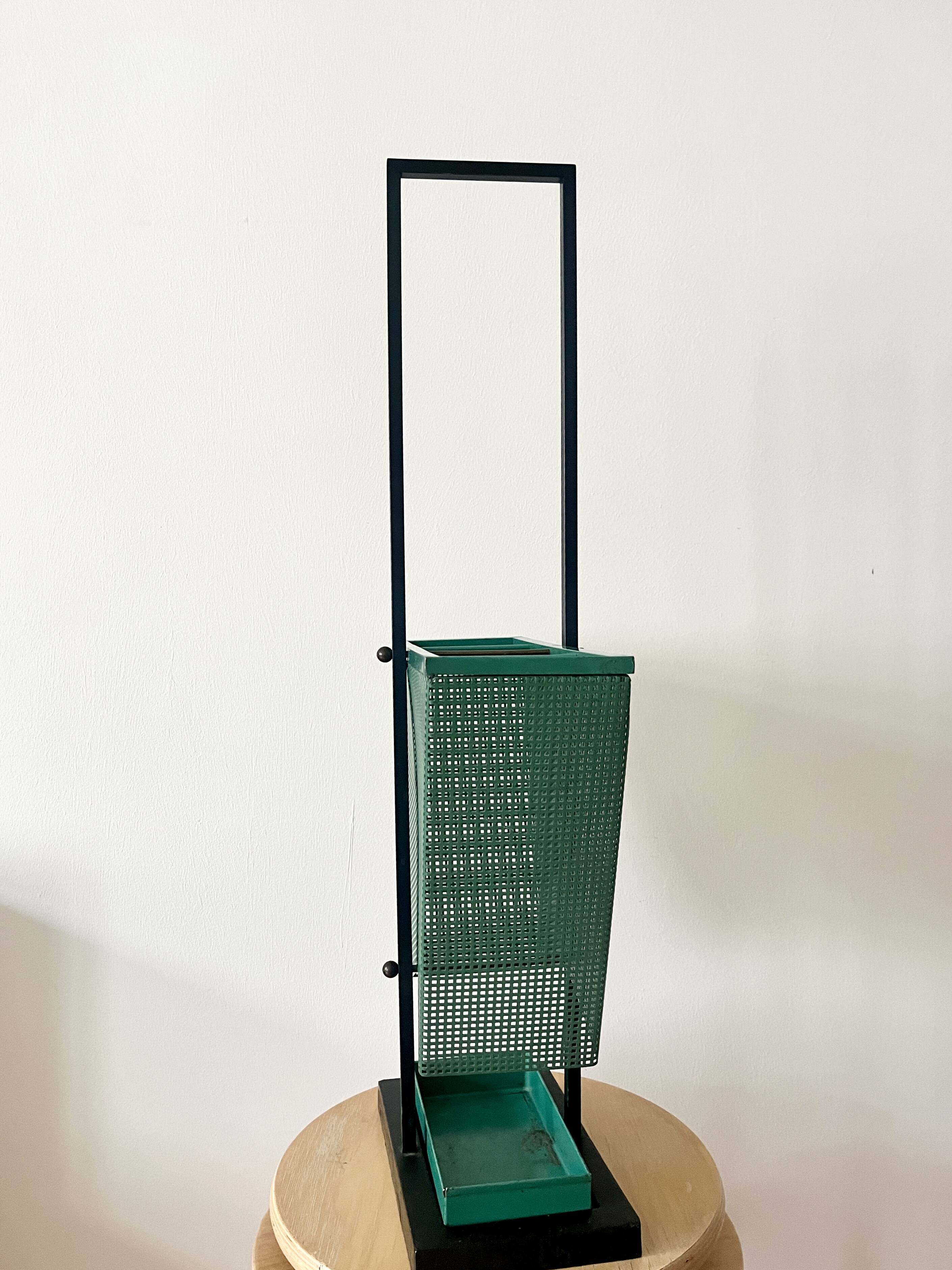 Vintage Green and black Metal Umbrella Stand, Rockabilly Style, 1950s