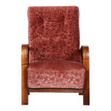 Fauteuil art déco restauré, hêtre bois massif, noyer, années 1930, Tchéquie