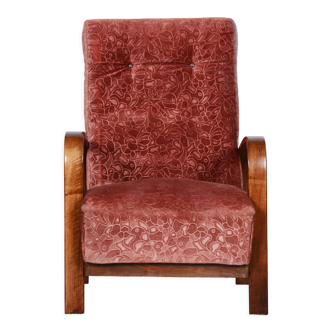 Restored art deco positioning armchair, beech solid wood, walnut, 1930s, Czechia