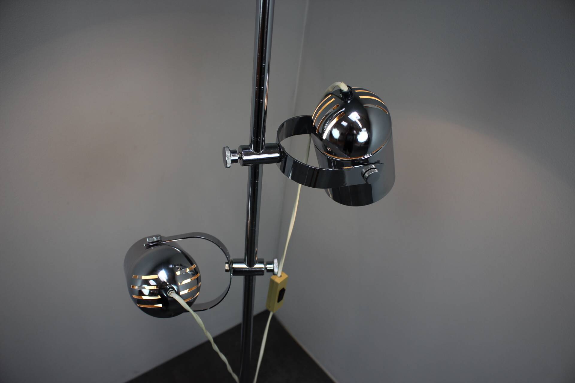Adjustable double spotlight floor lamp "Stanislav Indra Chrome", Czechoslovakia