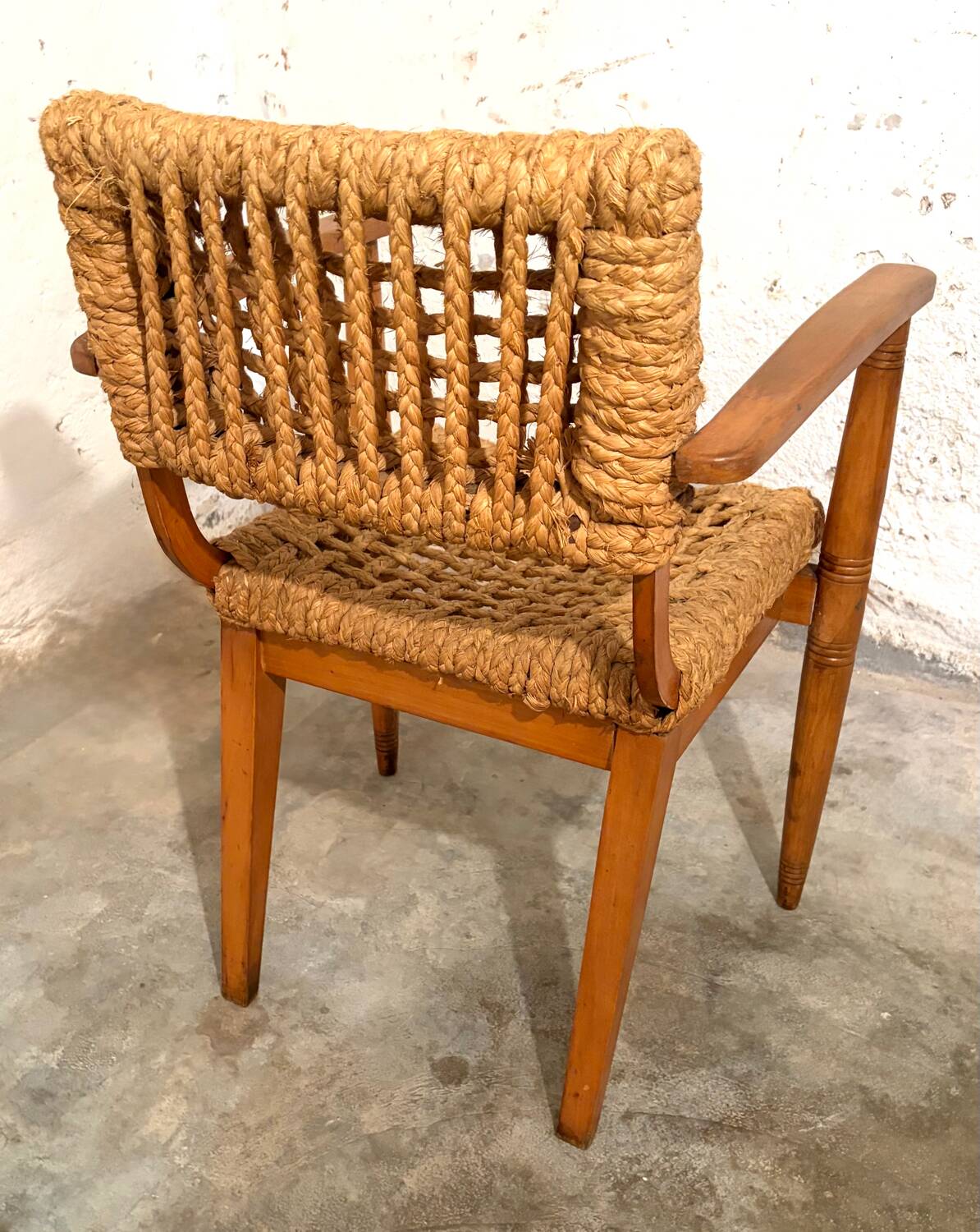 Oak and Rope Arm Chair by Audoux and Minet, Vibo