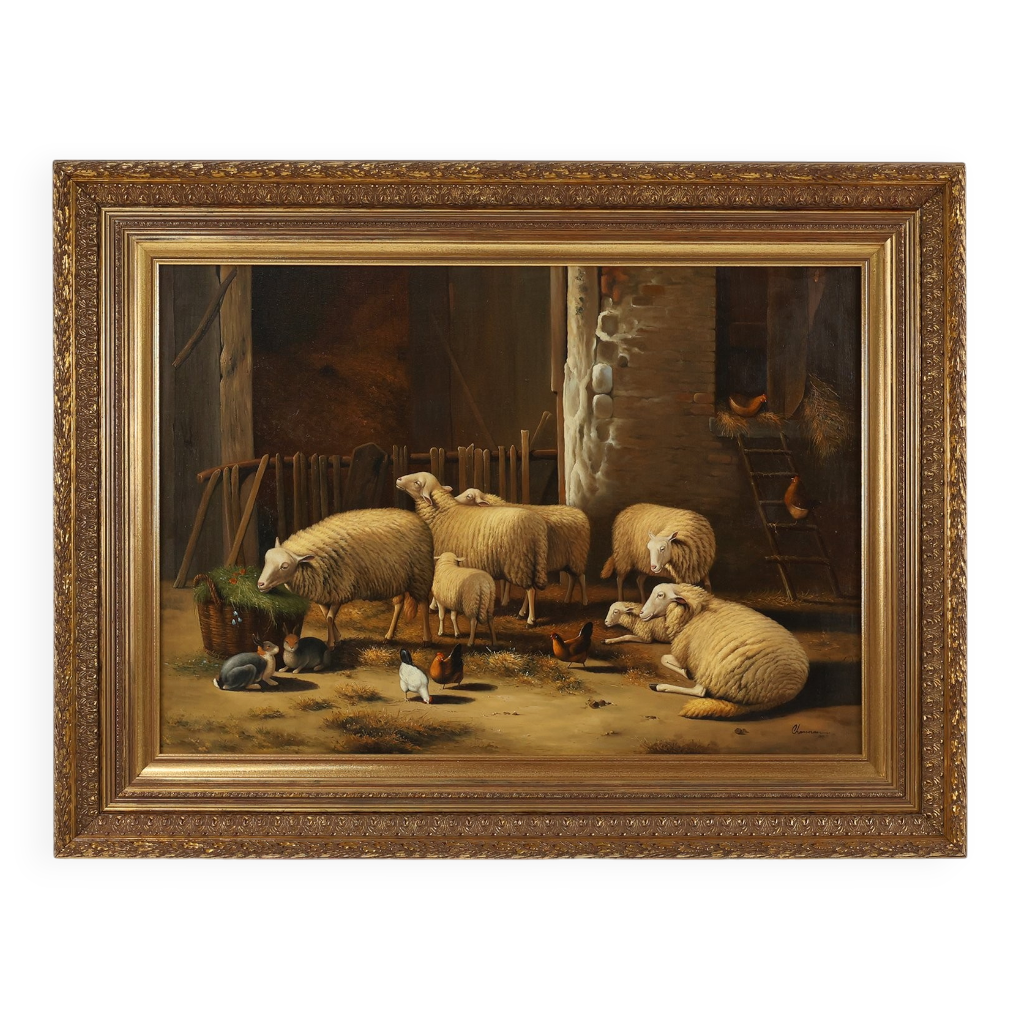 Belgian Artist, Baroque Scene, 1991, Oil on Canvas, Frame