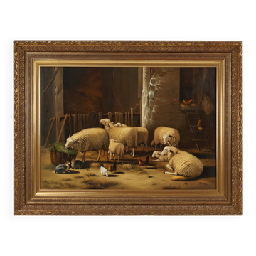 Belgian Artist, Baroque Scene, 1991, Oil on Canvas, Frame