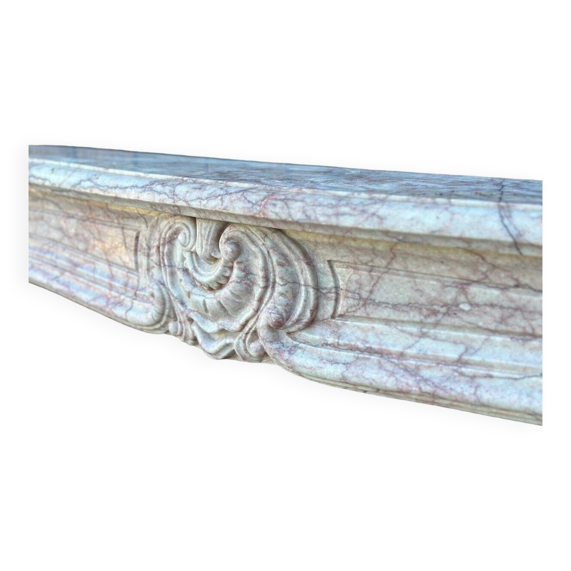 Louis XV Style Fireplace In Pink Marble, Circa 1980