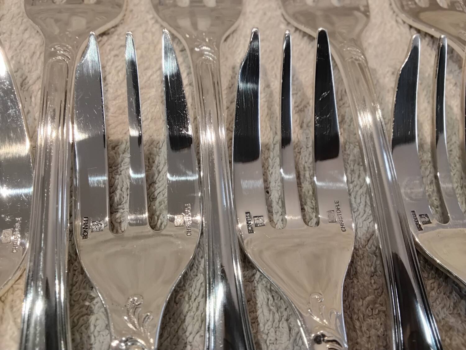 10 silver-plated cake forks by Christofle, Marly pattern