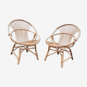 Pair of vintage rattan shell armchairs