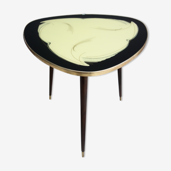 Table basse en verre des années 1960, plateau de table en verre jaune, or et noir