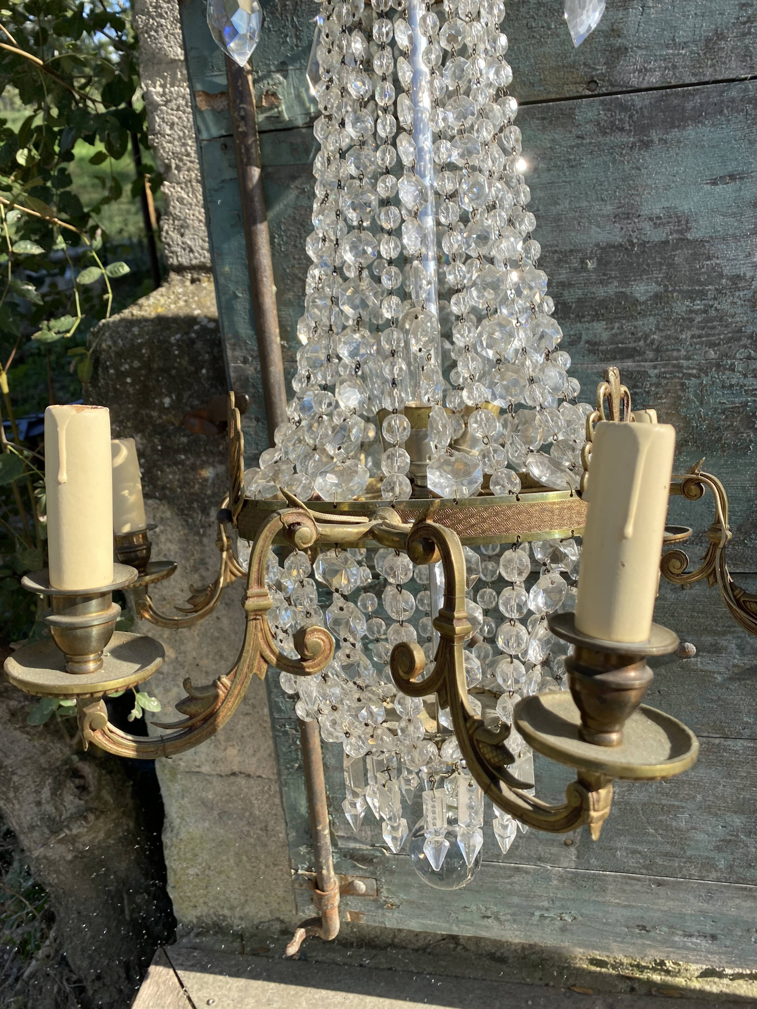 Bronze and crystal hot air balloon chandelier