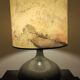 Vintage ceramic lamp signed & hand-painted silk shade 70s