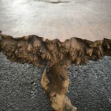 Brutalist coffee table in solid elm burl 108 cm diameter