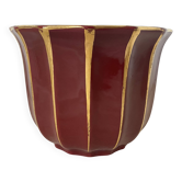 Antique burgundy and gold ceramic flowerpot