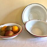 Set of 3 basins in vintage enamelled sheet metal