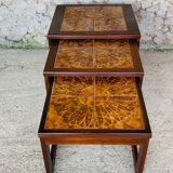 Pull-out tables in teak and ceramic, scandinavian, 60s
