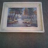 Painting landscape wood river signed