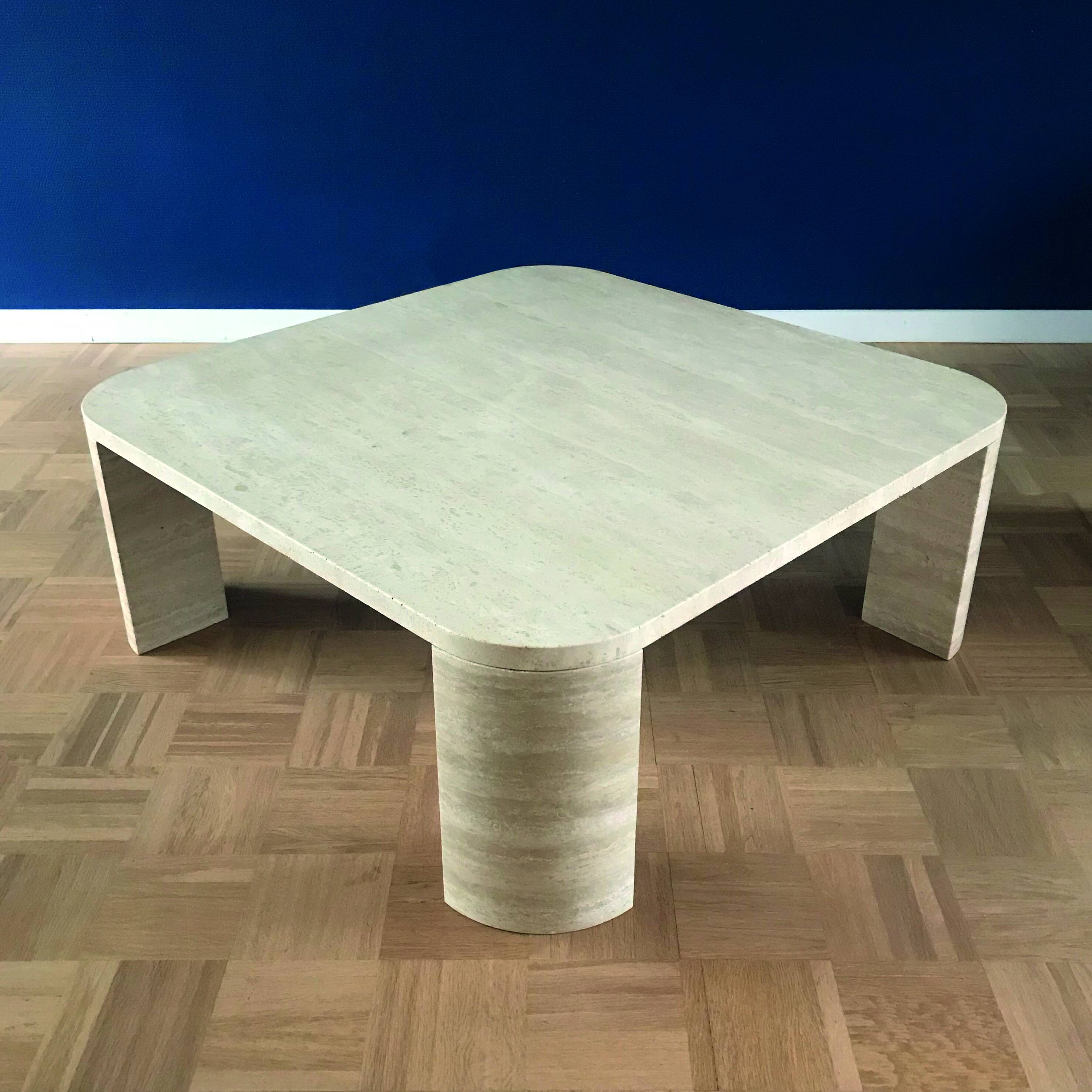 Mid century square travertine coffee table