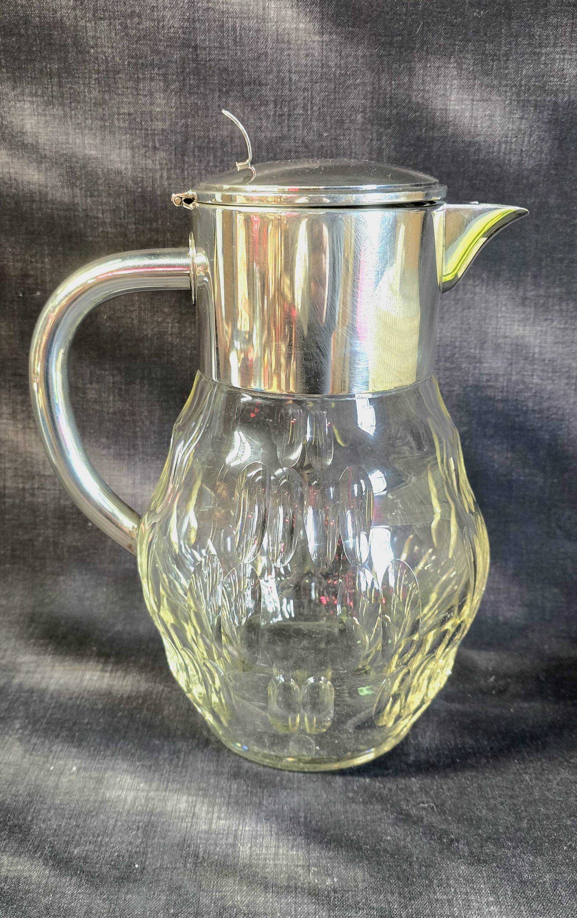 WMF jug / glass and silver-plated metal pouring vessel with filter, 1930s/40s